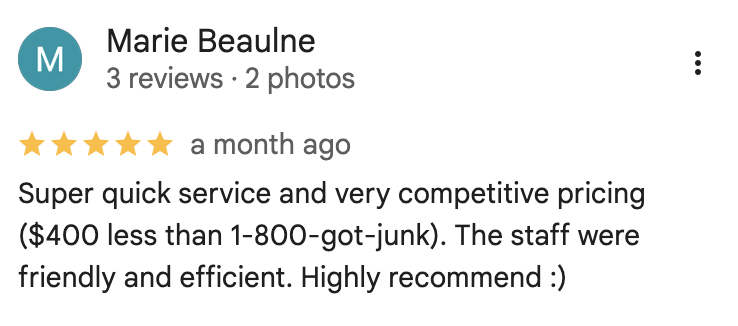 BIN86JUNK Removal Google Review