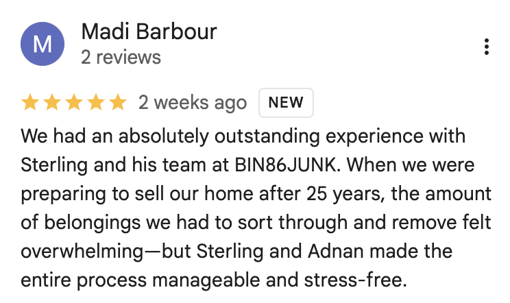 BIN86JUNK Removal Google Review